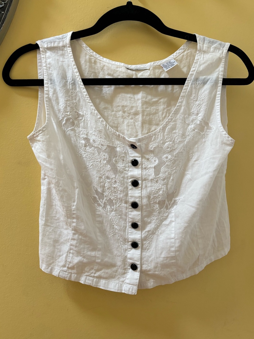 White Sleeveless Embroidered Button-Front Top